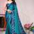 Women's blue floral print chiffon ready to wear saree | pre draped party wear saree
