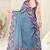 Women's blue soild/leaf  chiffon ready to wear saree | pre draped party wear saree