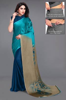 Women's teal ombre black chiffon ready to wear saree | pre draped party wear saree 1