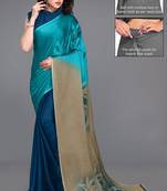 Women's teal ombre black chiffon ready to wear saree | pre draped party wear saree