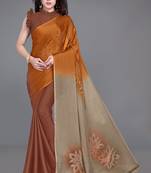 Women's orange ombre black chiffon ready to wear saree | pre draped party wear saree
