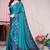Women's blue floral print chiffon ready to wear saree | pre draped party wear saree