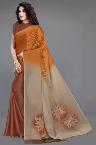 Women's orange ombre black chiffon ready to wear saree | pre draped party wear saree