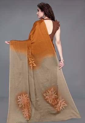 Women's orange ombre black chiffon ready to wear saree | pre draped party wear saree 4