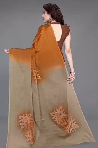 Women's orange ombre black chiffon ready to wear saree | pre draped party wear saree