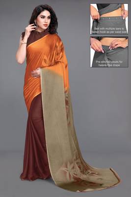 Women's orange ombre black chiffon ready to wear saree | pre draped party wear saree 1