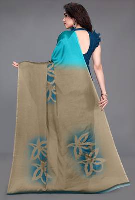 Women's teal ombre black chiffon ready to wear saree | pre draped party wear saree 4