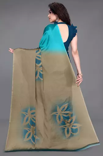 Women's teal ombre black chiffon ready to wear saree | pre draped party wear saree