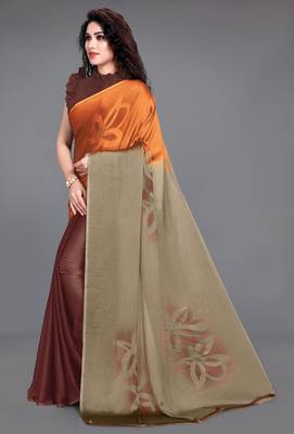 Women's orange ombre black chiffon ready to wear saree | pre draped party wear saree 3