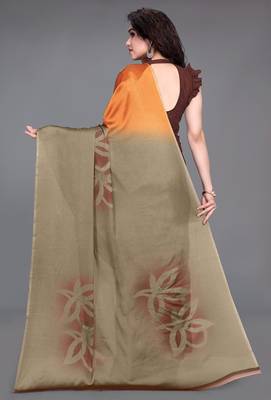 Women's orange ombre black chiffon ready to wear saree | pre draped party wear saree 4