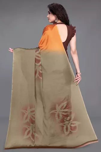 Women's orange ombre black chiffon ready to wear saree | pre draped party wear saree