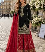 Black chinon silk blend  readymade suit with embroidery & sequence work