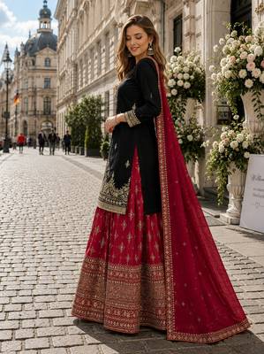 Black chinon silk blend  readymade suit with embroidery & sequence work 2