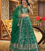 Teal Green Dola Silk Jacquard Readymade Lehenga Choli Set with Net Dupatta