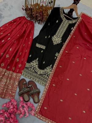 Black chinon silk blend  readymade suit with embroidery & sequence work 3