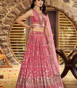 Onion Pink Dola Silk Jacquard Readymade Lehenga Choli Set with Net Dupatta