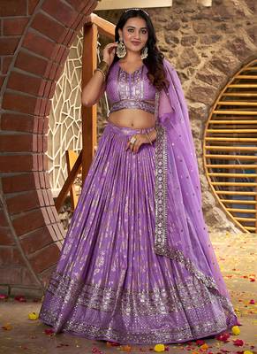 Lavender Dola Silk Jacquard Readymade Lehenga Choli Set with Net Dupatta 1