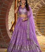 Lavender Dola Silk Jacquard Readymade Lehenga Choli Set with Net Dupatta