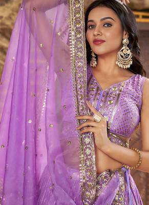 Lavender Dola Silk Jacquard Readymade Lehenga Choli Set with Net Dupatta 2