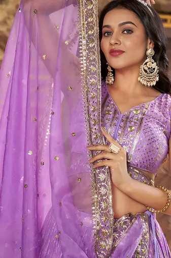 Lavender Dola Silk Jacquard Readymade Lehenga Choli Set with Net Dupatta