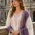 White & purple georgette readymade suit with embroidery thread work