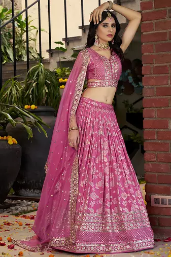 Rani Pink Dola Silk Jacquard Readymade Lehenga Choli Set with Net Dupatta