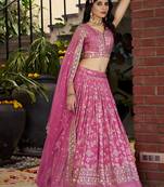 Rani Pink Dola Silk Jacquard Readymade Lehenga Choli Set with Net Dupatta