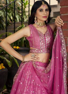Rani Pink Dola Silk Jacquard Readymade Lehenga Choli Set with Net Dupatta 2