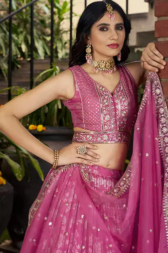 Rani Pink Dola Silk Jacquard Readymade Lehenga Choli Set with Net Dupatta