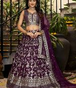 Wine Dola Silk Jacquard Readymade Lehenga Choli Set with Net Dupatta