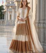 White & brown georgette readymade suit with embroidery thread work