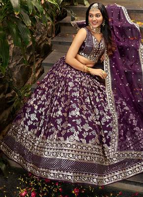 Wine Dola Silk Jacquard Readymade Lehenga Choli Set with Net Dupatta 2