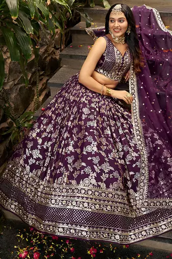 Wine Dola Silk Jacquard Readymade Lehenga Choli Set with Net Dupatta