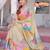Women's beige block printed chiffon ready to wear saree | pre draped party wear saree