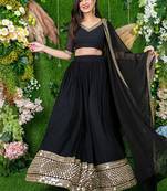 Black Faux Georgette Mirror Work Readymade Lehenga Choli