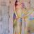 Women's beige block printed chiffon ready to wear saree | pre draped party wear saree