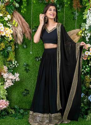 Black Faux Georgette Mirror Work Readymade Lehenga Choli 2