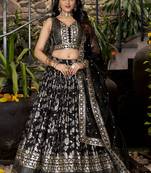 Black Dola Silk Jacquard Readymade Lehenga Choli Set with Net Dupatta