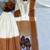 White & brown georgette readymade suit with embroidery thread work