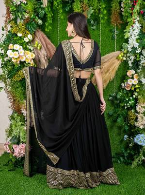 Black Faux Georgette Mirror Work Readymade Lehenga Choli 3
