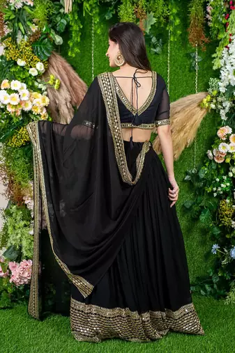 Black Faux Georgette Mirror Work Readymade Lehenga Choli