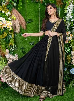 Black Faux Georgette Mirror Work Readymade Lehenga Choli 4