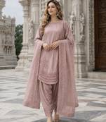 Pink crepe readymade suit with embroidery & sequence work