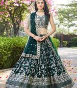 Bottle green Dola Silk Jacquard Readymade Lehenga Choli Set with Net Dupatta