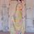 Women's beige block printed chiffon ready to wear saree | pre draped party wear saree
