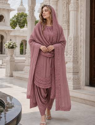 Pink crepe readymade suit with embroidery & sequence work 2