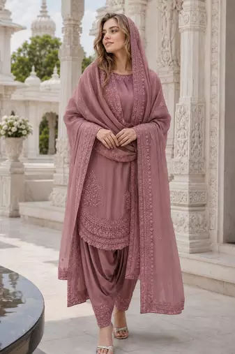 Pink crepe readymade suit with embroidery & sequence work