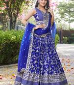 Royal blue Dola Silk Jacquard Readymade Lehenga Choli Set with Net Dupatta