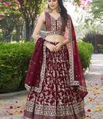 Maroon Dola Silk Jacquard Readymade Lehenga Choli Set with Net Dupatta