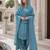 Blue crepe readymade suit with embroidery & sequence work